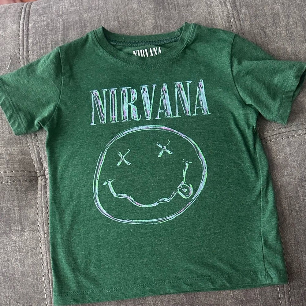 NIRVANA Green Short Sleeve Tee with Smiley Face Logo